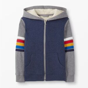 Hanna Andersson Sherpa Lined Hoodie jacket with rainbow stripe sleeves size 4